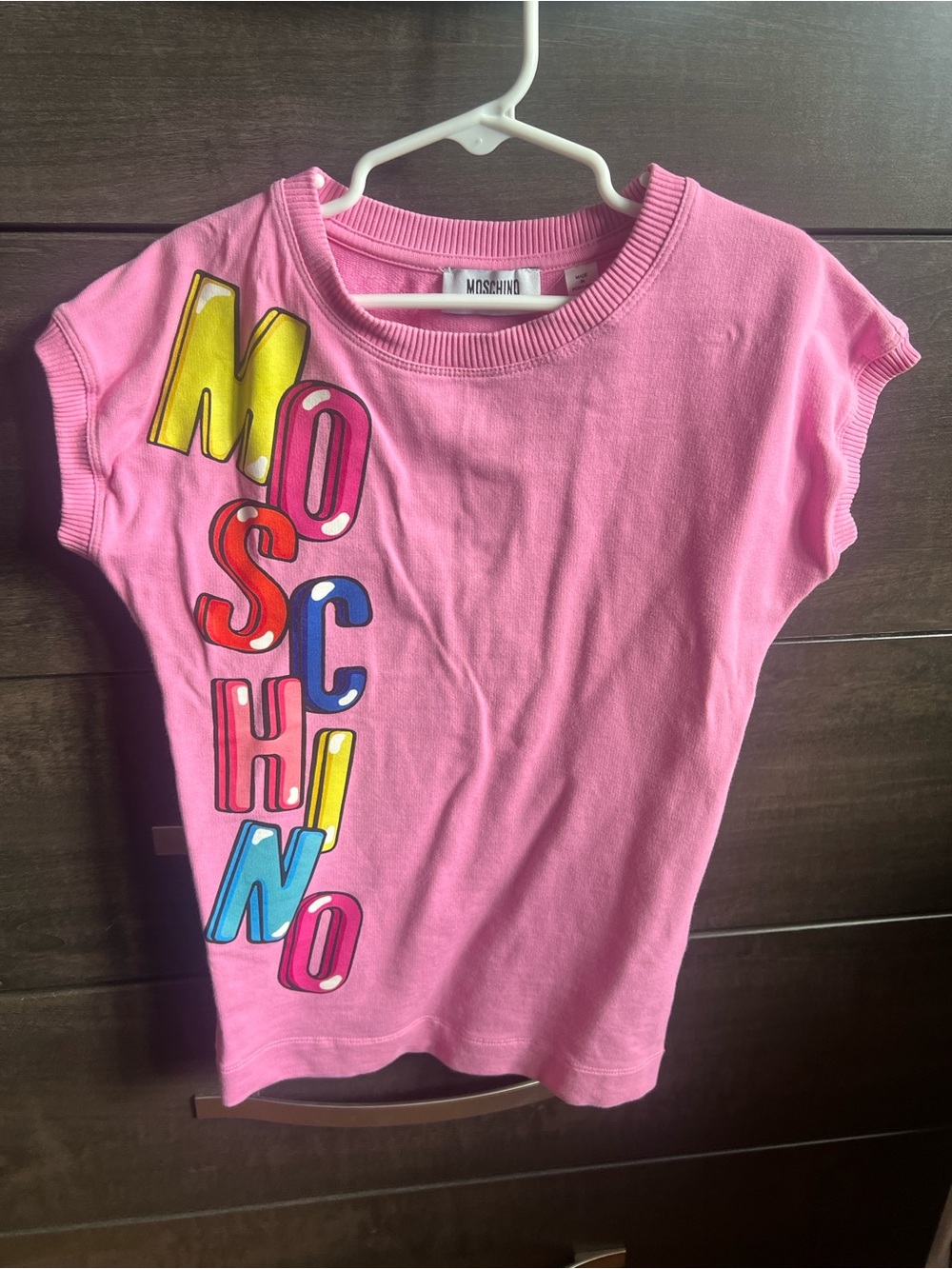 Moschino Pink Short Sleeve Tee with Multicolor Logo